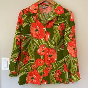 Pykettes VTG 60s/70s MOD Blouse Womens Medium? Flower Power Disco Button Up